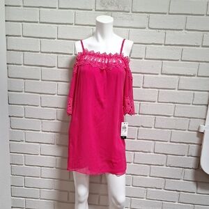 BCX Pink Lace Cold Shoulder Sexy Lined Dress. Size XXS.  NWT